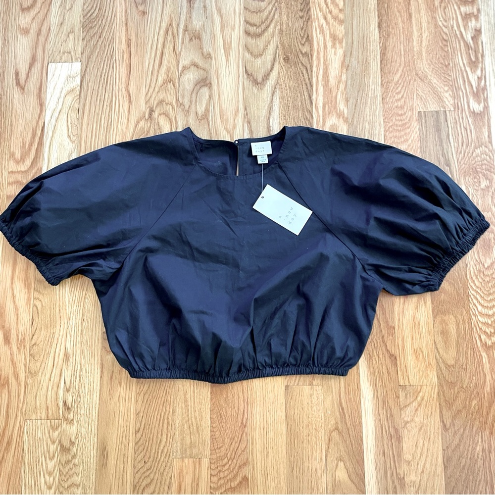 NWT A New Day Black Puff Sleeve Cropped Top XS